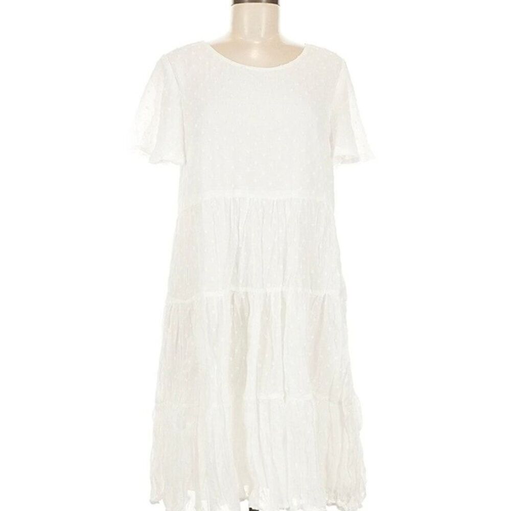 White Tiered Swiss Dot Midi Dress
